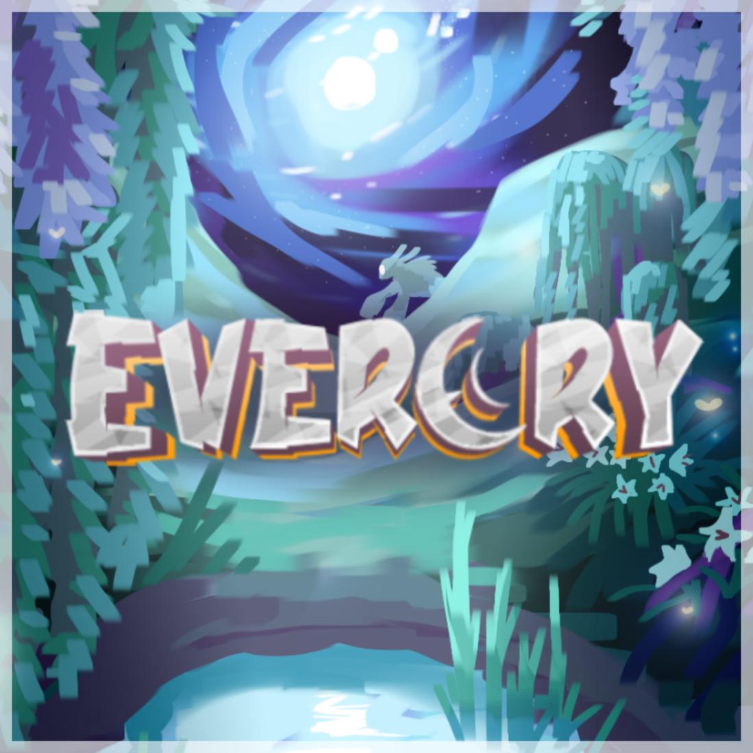 Game icon with a lush spiritual forest with monsters in it